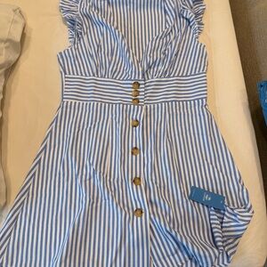 Cupshe Blue and White Striped Dress with Button Accents